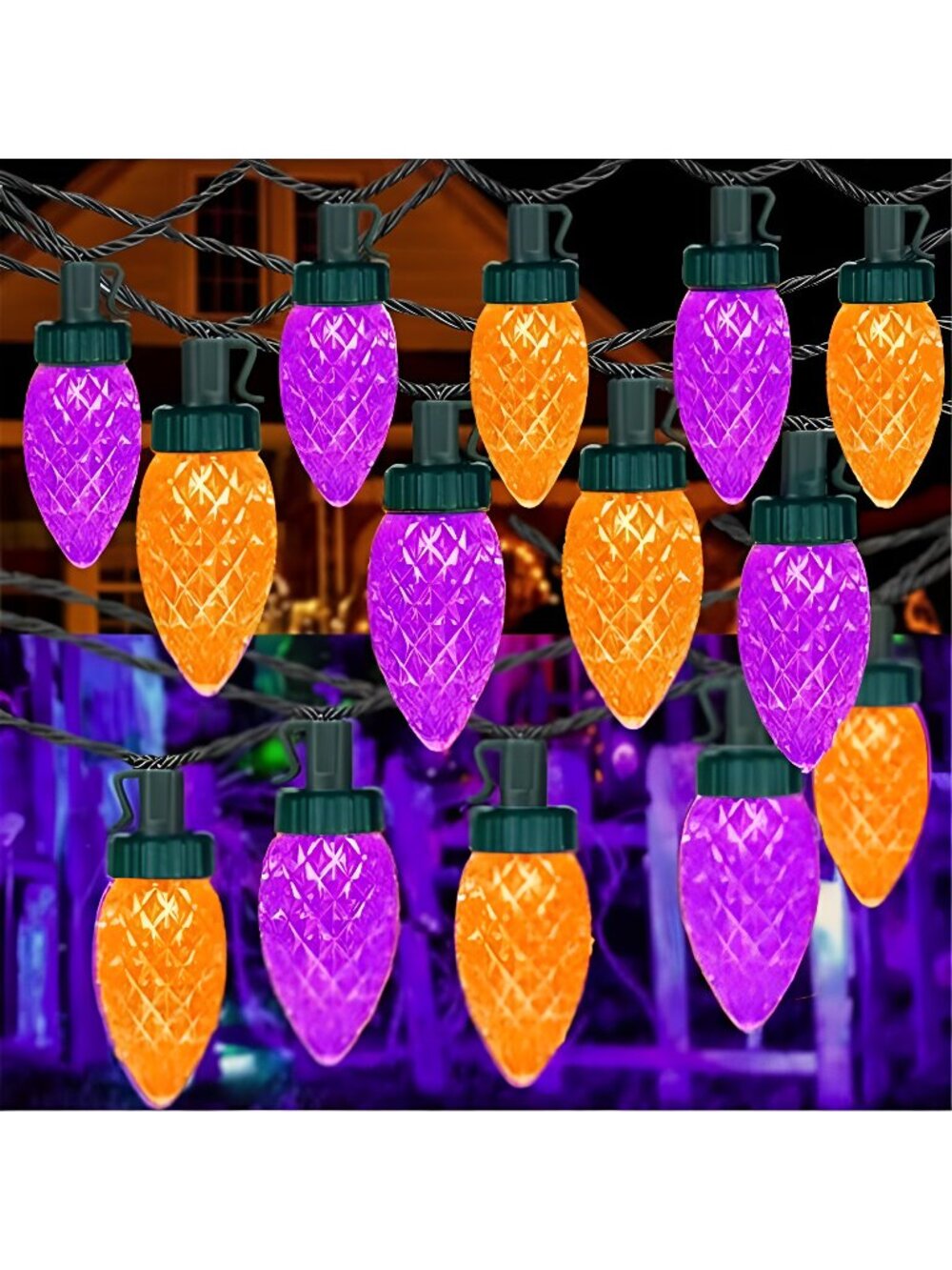 Connectable 2PK C9 Orange Purple Halloween String Light Plug in 86FT 100LED